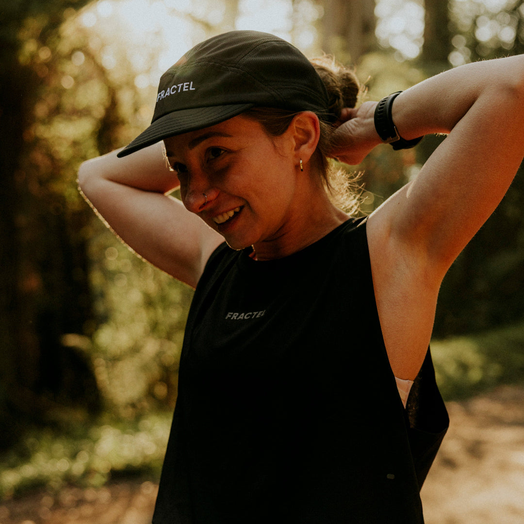 BLACK Womens Velocity Running Singlet on Model