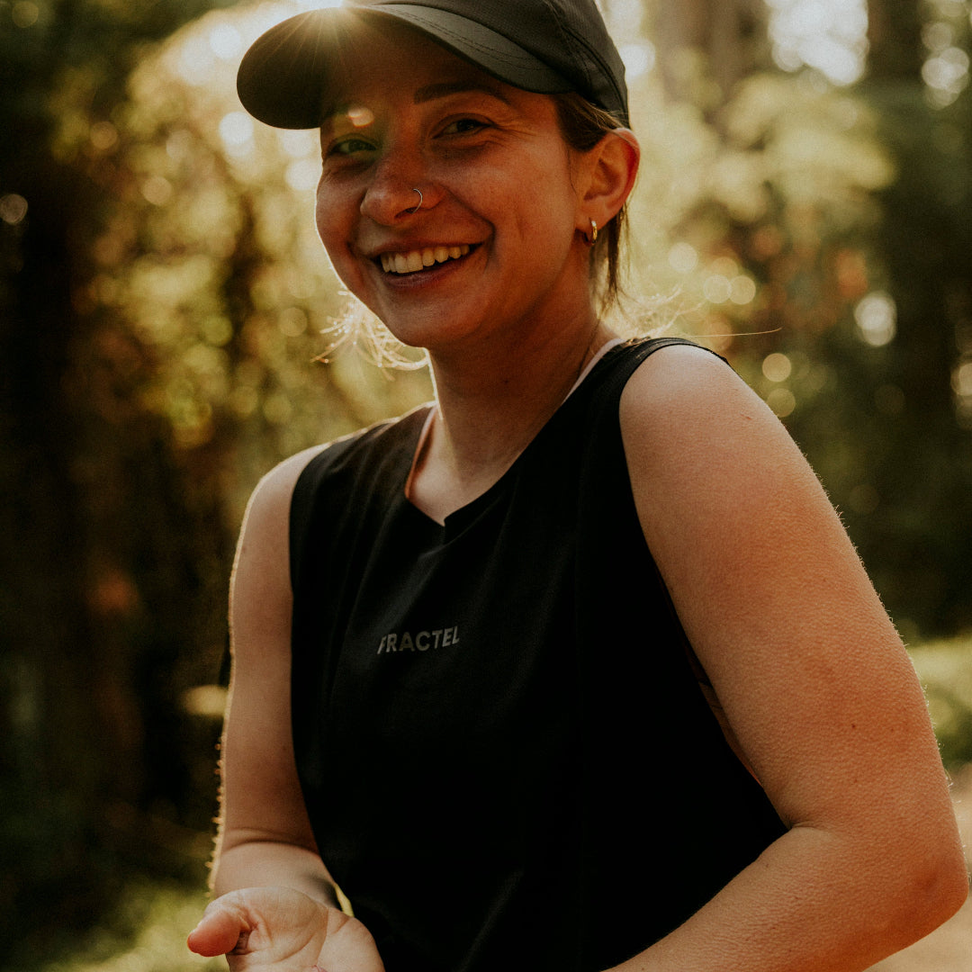 BLACK Womens Velocity Running Singlet Front on Model