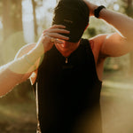 BLACK Mens Velocity Running Singlet Front on Model 2