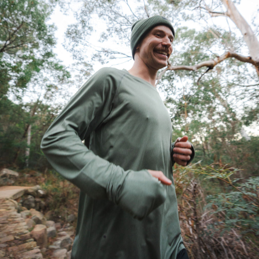 Mens Green Running Long Sleeve Top