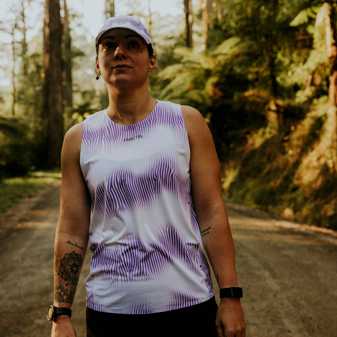 VELOCITY LILAC Womens Velocity Running Singlet on Model