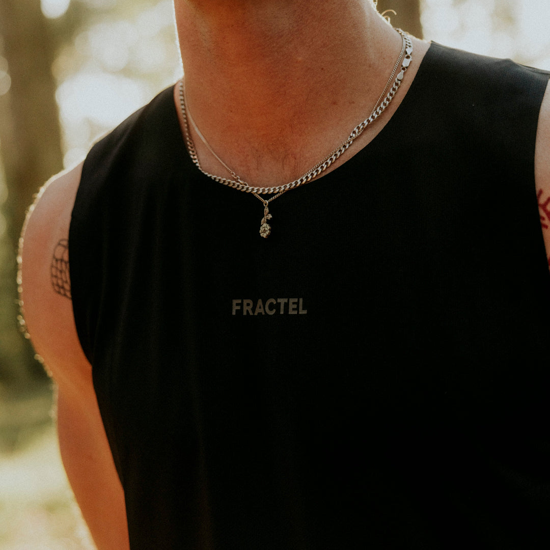 BLACK Mens Velocity Running Singlet Front on Model