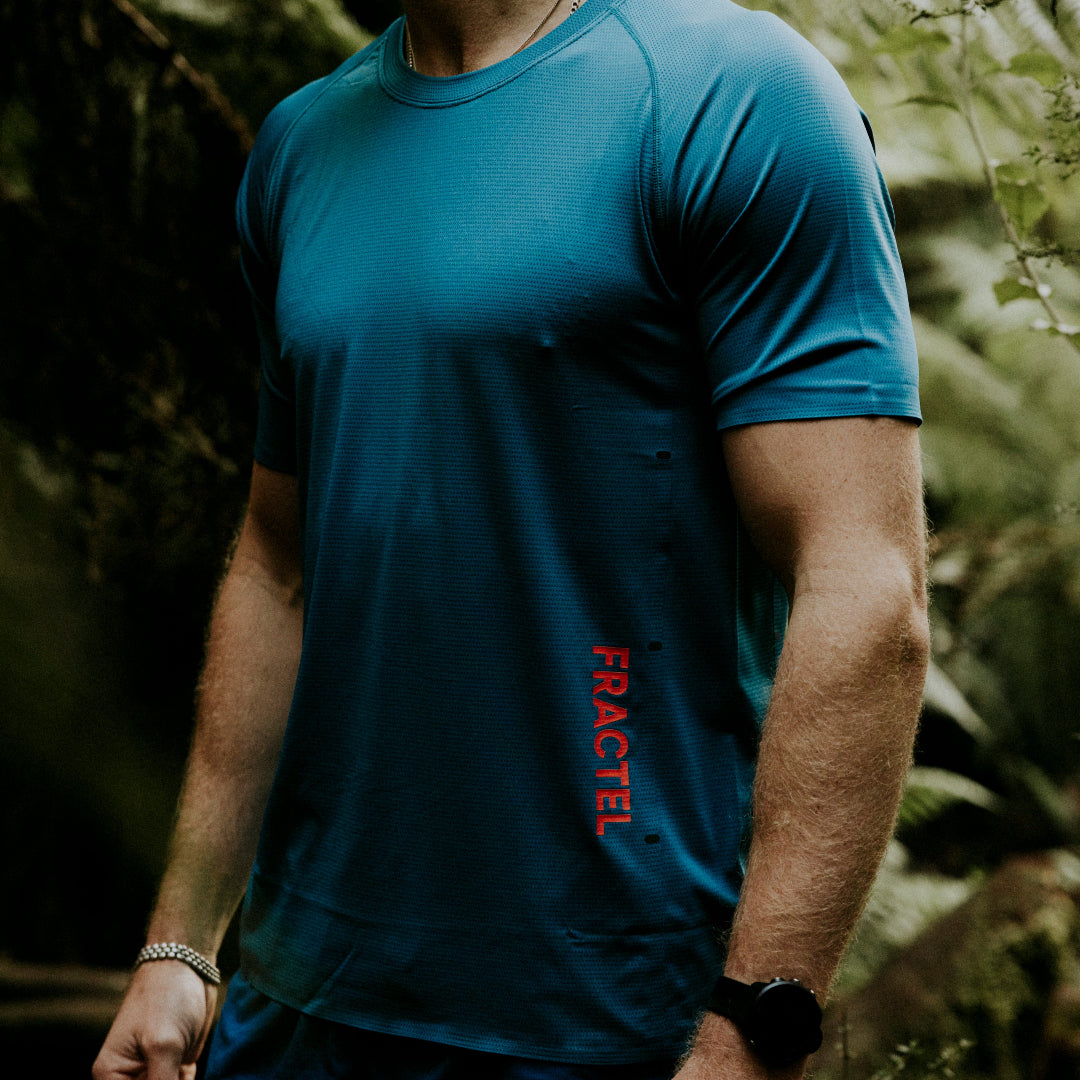 TEAL Mens Velocity Running Tee Front on Model