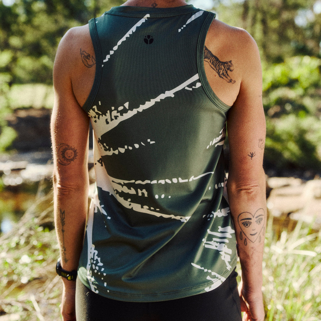 Womens Green Performance Running Singlet On Model 