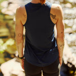 Womens Blue Performance Running Singlet On Model 