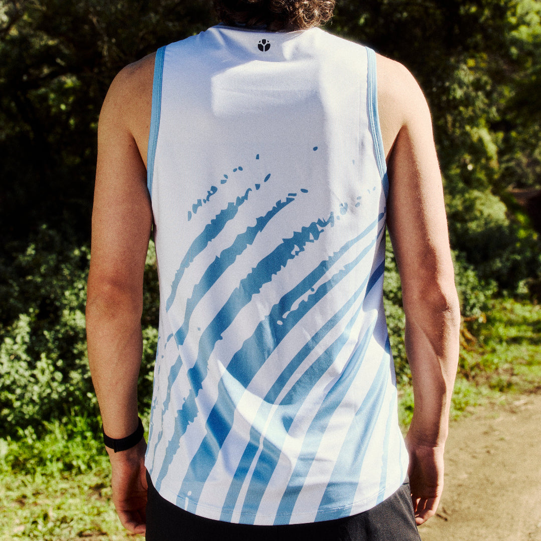 Mens Blue Performance Running Singlet On Model 