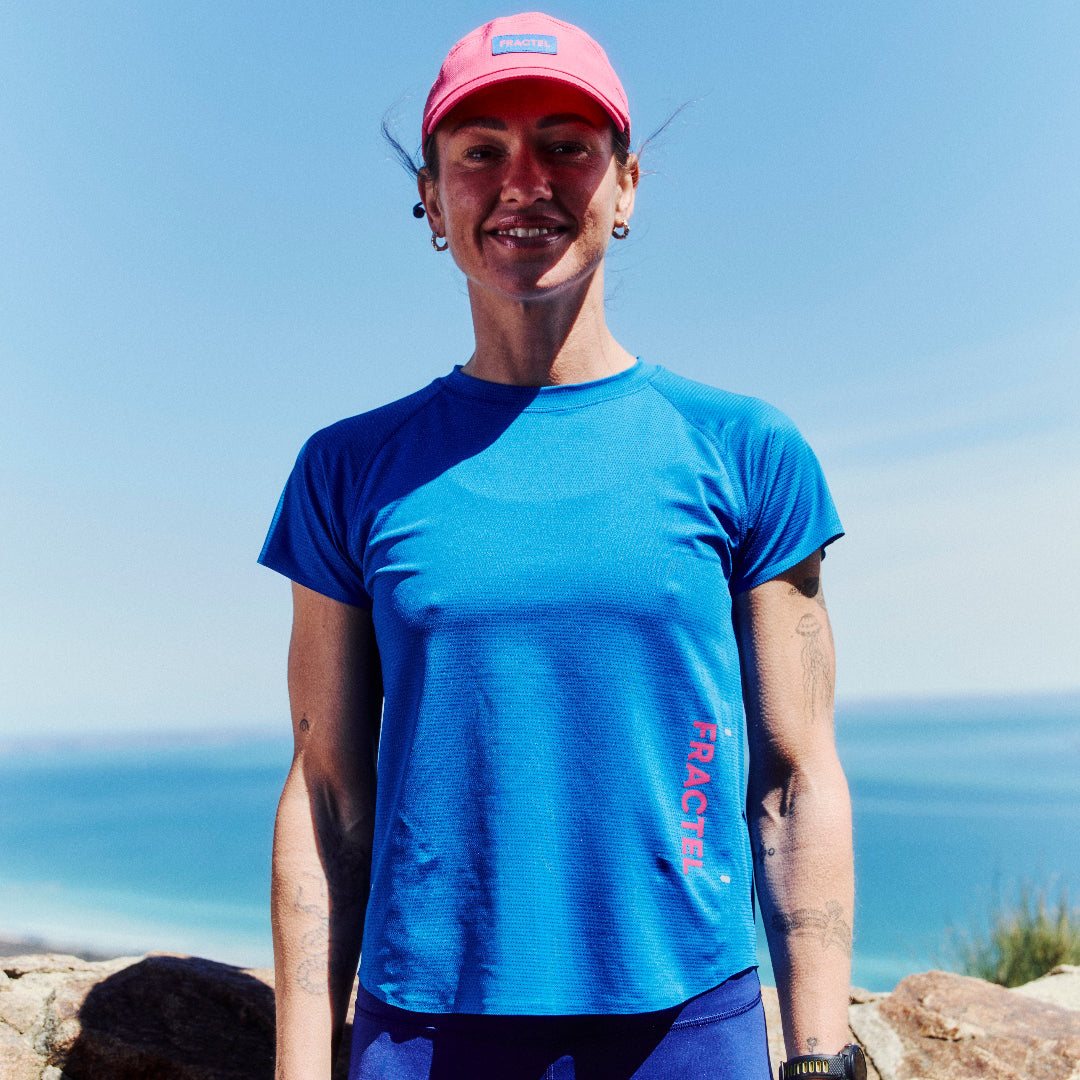 Womens Blue Performance Running Top on Model