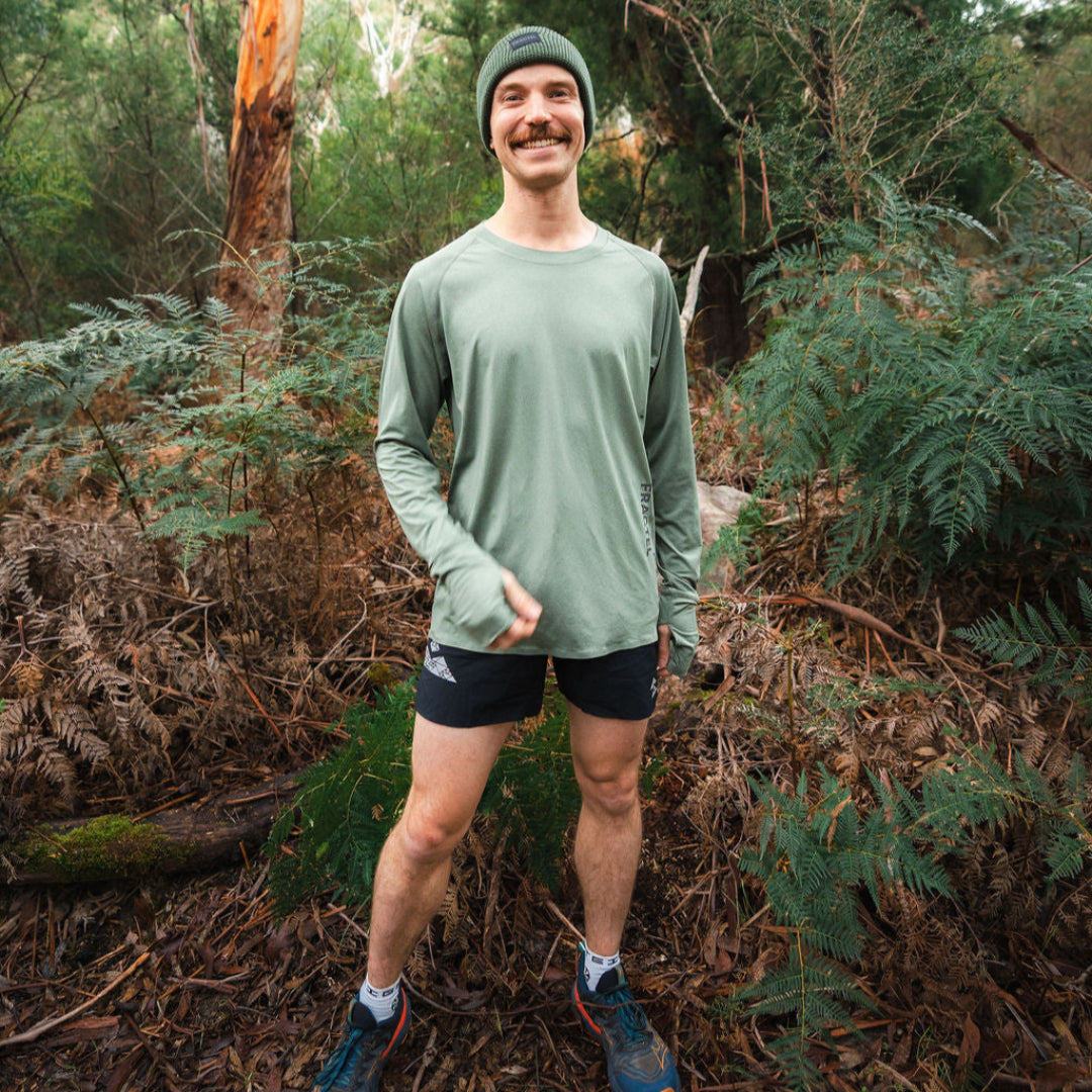 Mens Green Running Long Sleeve Top