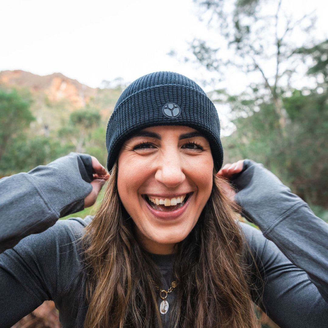 Black Running Beanie Hat