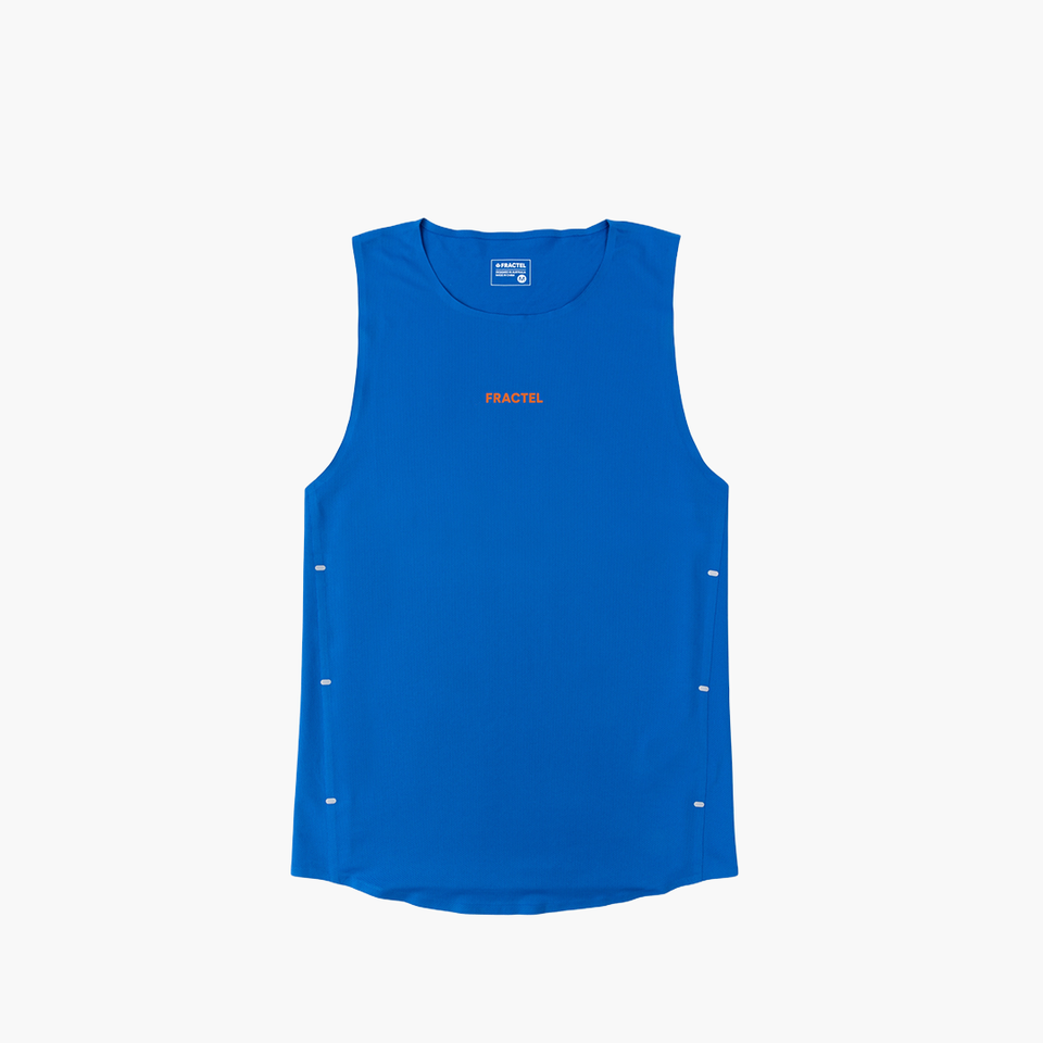 Men's Fractel Cobalt blue performance running singlet, front view