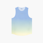 A sleeveless athletic tank top with a smooth vertical gradient transitioning from light blue at the top to pale yellow at the bottom, shown flat against a solid white background.