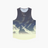 A sleeveless tank top with a dark abstract graphic print fading into a pale cream glow at the bottom, featuring the word 'FRACTEL' printed on the chest, shown on a light gray background.