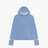 A light blue pullover hoodie with a white inner hood lining, featuring the brand name 'FRACTEL' printed vertically in dark gray on the lower right side of the chest and on the sleeve cuff.