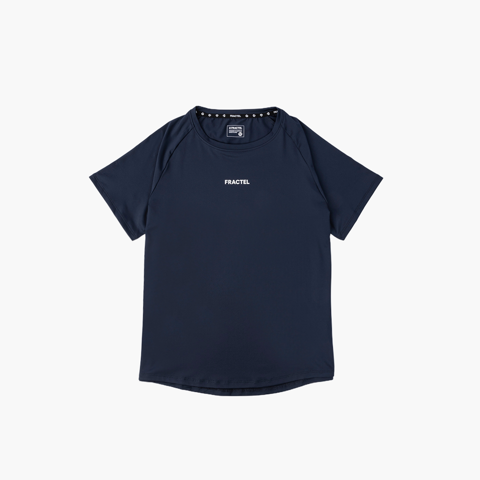 Women's Fractel Neptune blue performance tee, front view