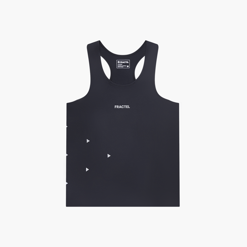 Women's V-BLACK Race Singlet in black, front view